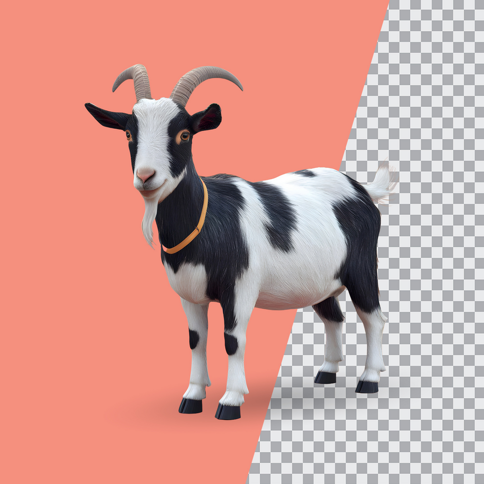 3d realistic Horn Goat on transparent background, best 3d render goat for Eid ul adha islamic festival psd
