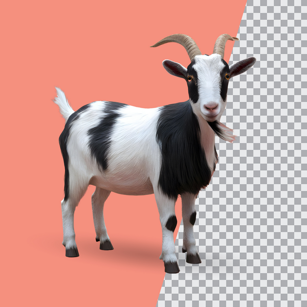 3d realistic Horn Goat on transparent background, best 3d render goat for Eid ul adha islamic festival psd