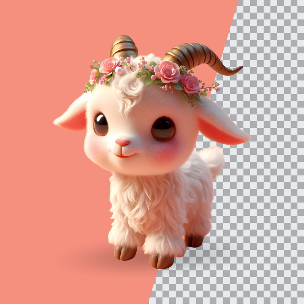 3d render of cute little goat on transparent background eid al adha goat concept psd