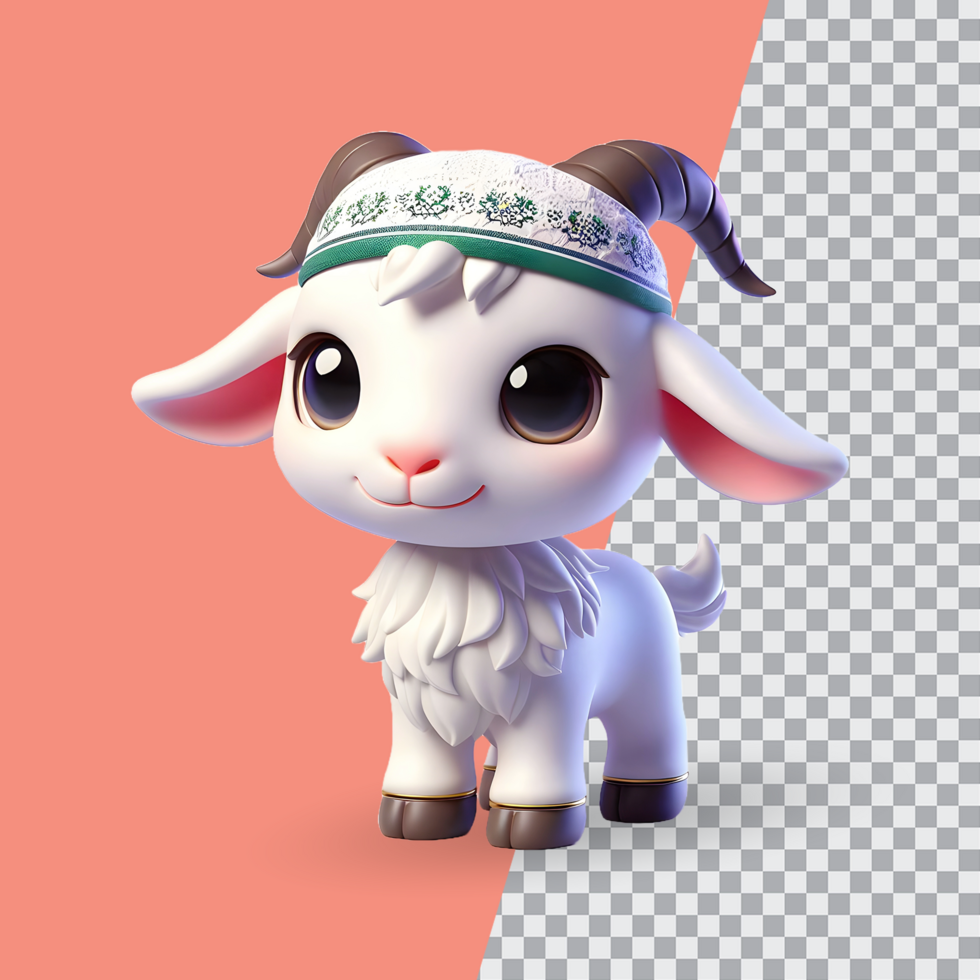 3d render of cute little goat on transparent background eid al adha goat concept psd