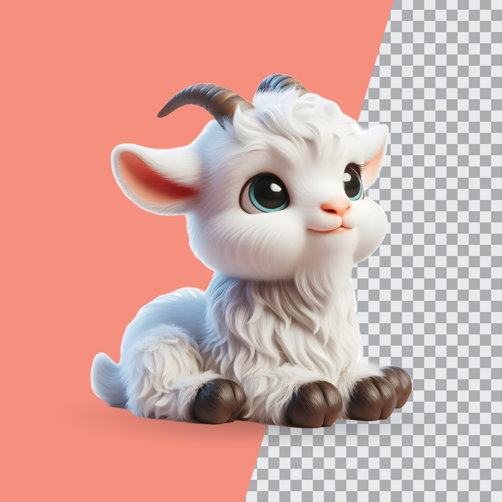 3d cute little goat on transparent background psd