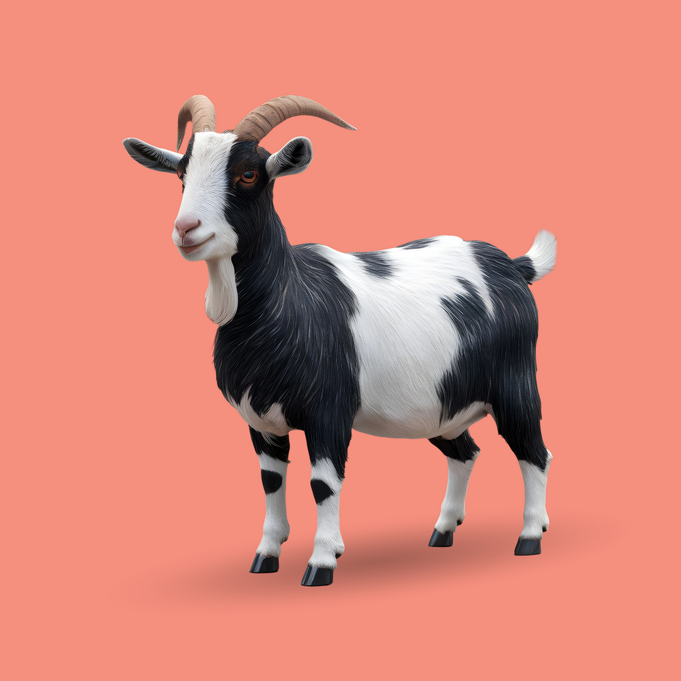 3d realistic Horn Goat on transparent background, best 3d render goat for Eid ul adha islamic festival psd
