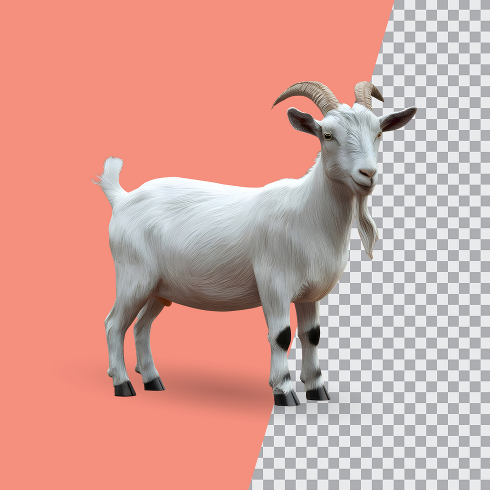 3d realistic Horn Goat on transparent background, best 3d render goat for Eid ul adha islamic festival psd