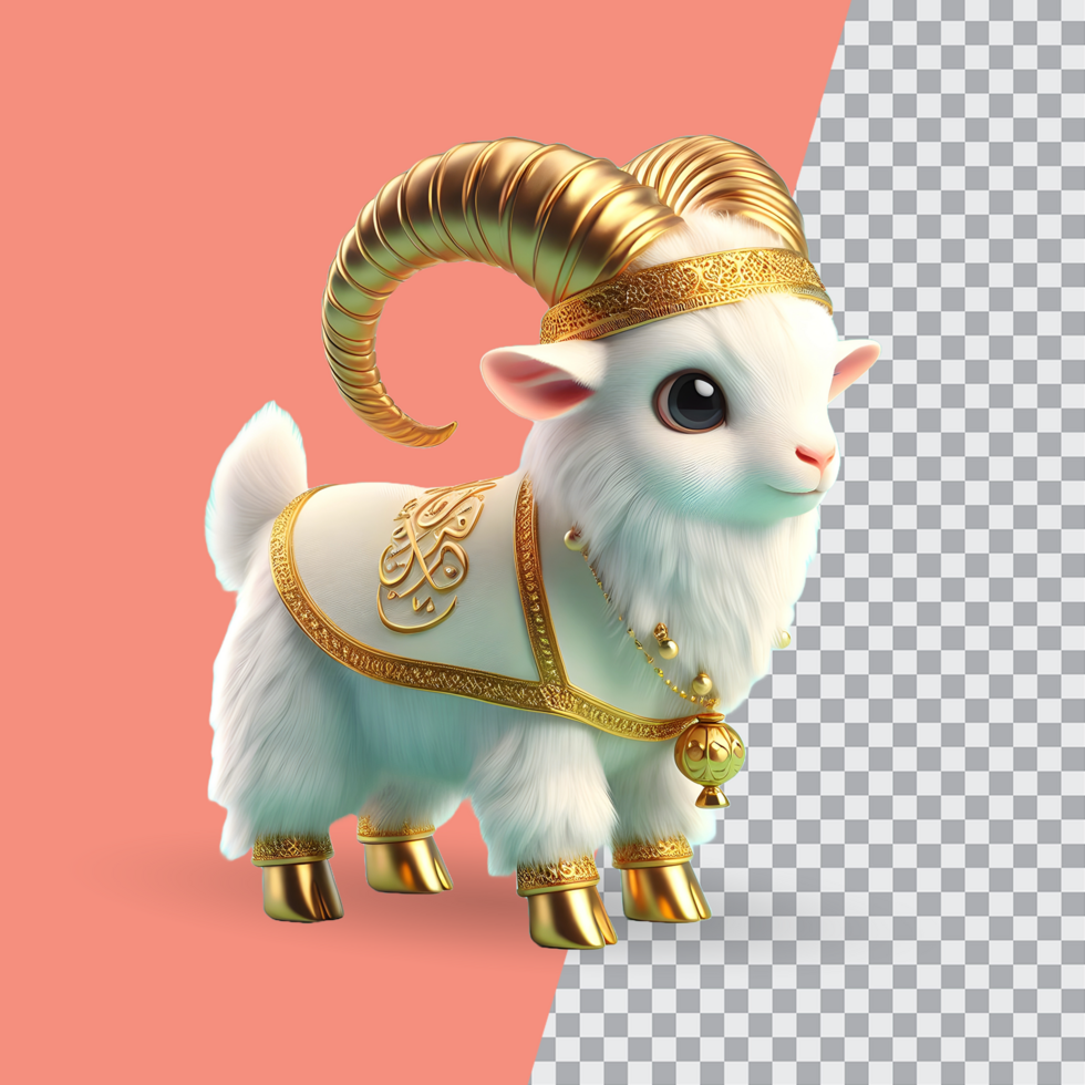 3d render of cute little goat on transparent background eid al adha goat concept psd