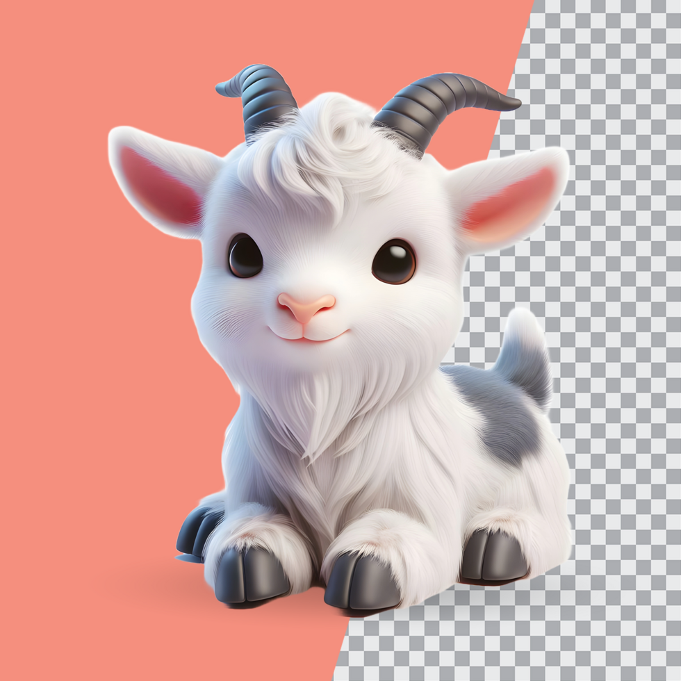 3d cute little goat on transparent background psd