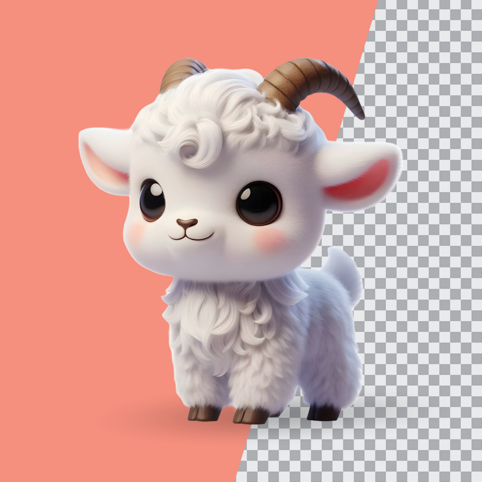 3d cute little goat on transparent background psd