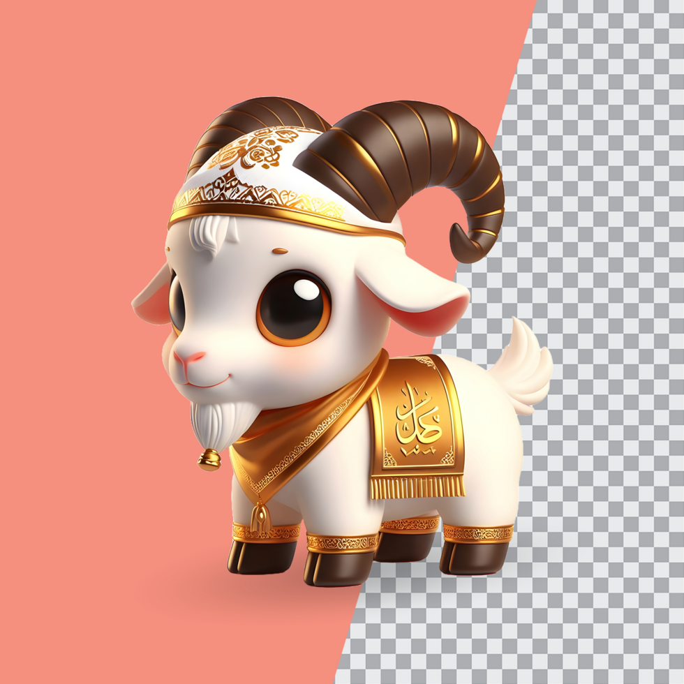 3d render of cute little goat on transparent background eid al adha goat concept psd