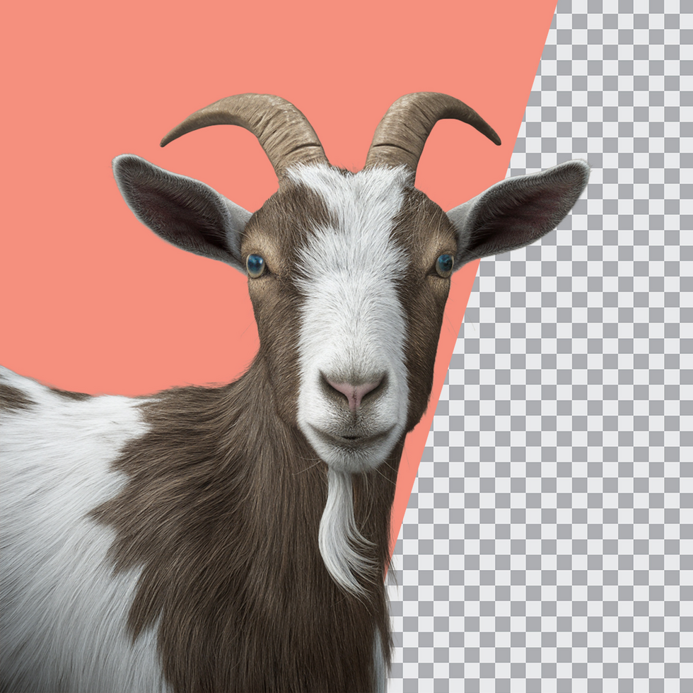 3d realistic Horn Goat on transparent background, best 3d render goat for Eid ul adha islamic festival psd