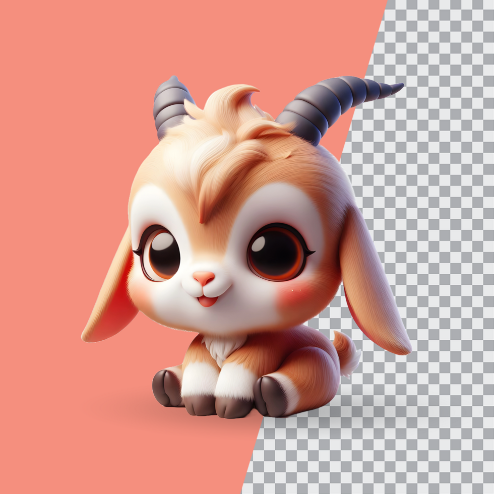 3d cute little goat on transparent background psd