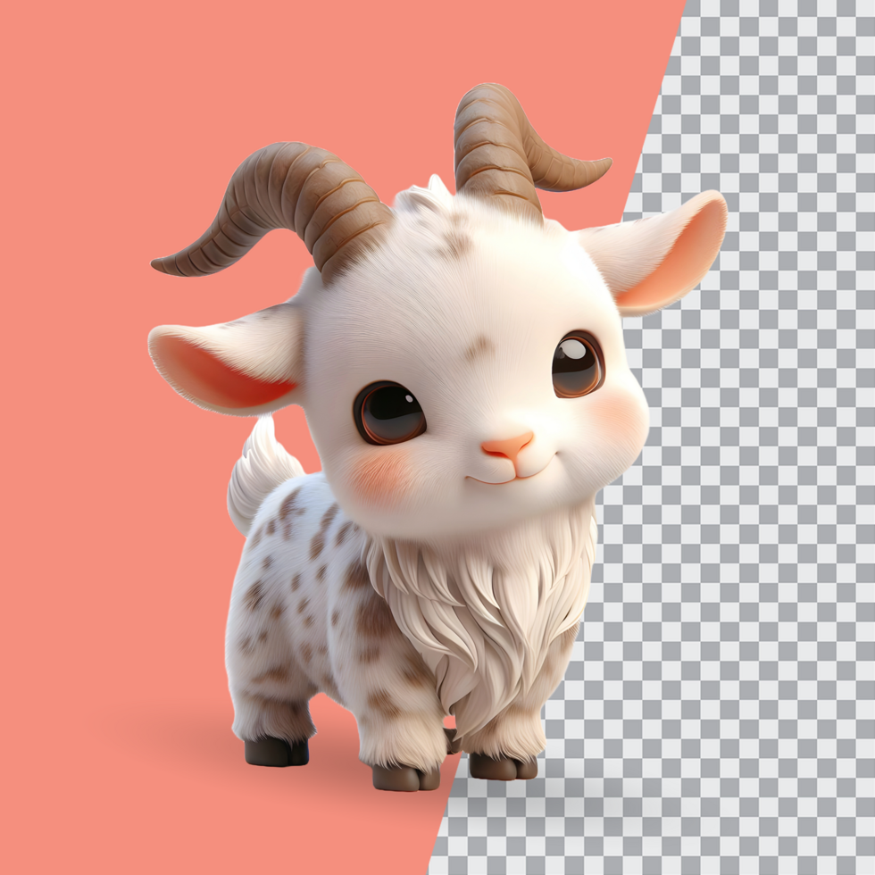 3d cute little goat on transparent background psd