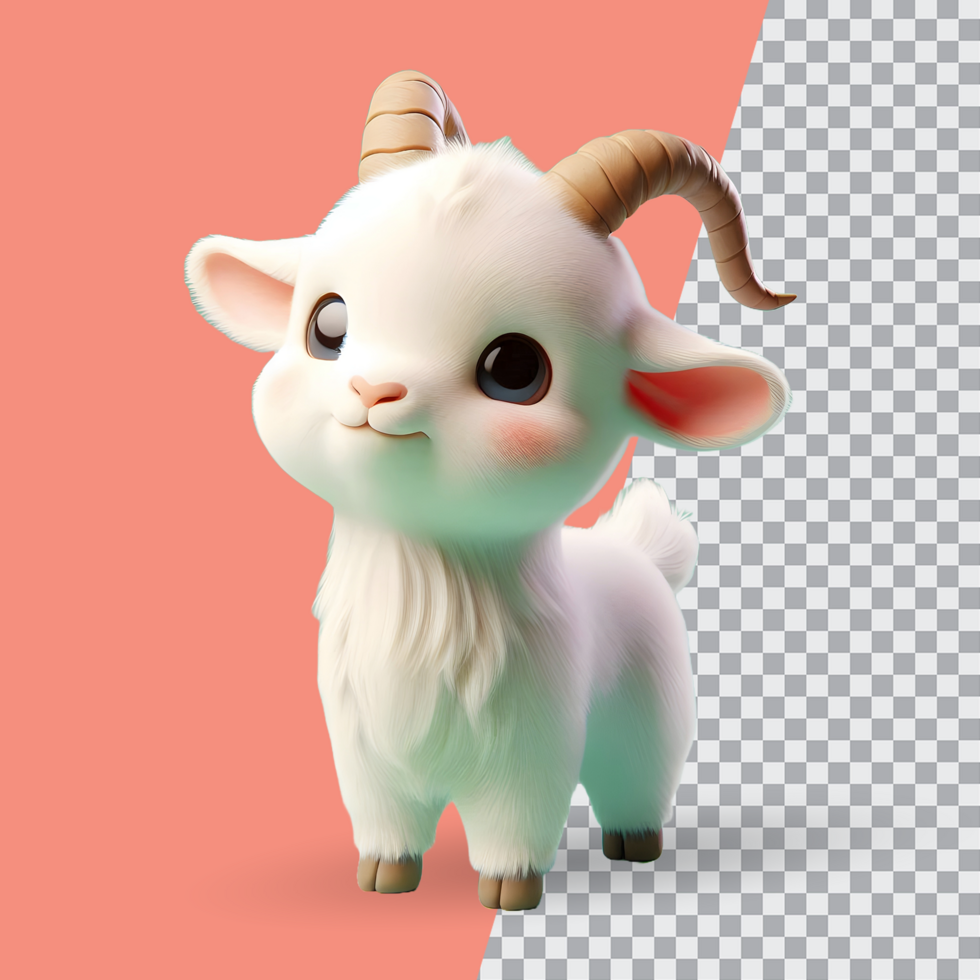 3d cute little goat on transparent background psd