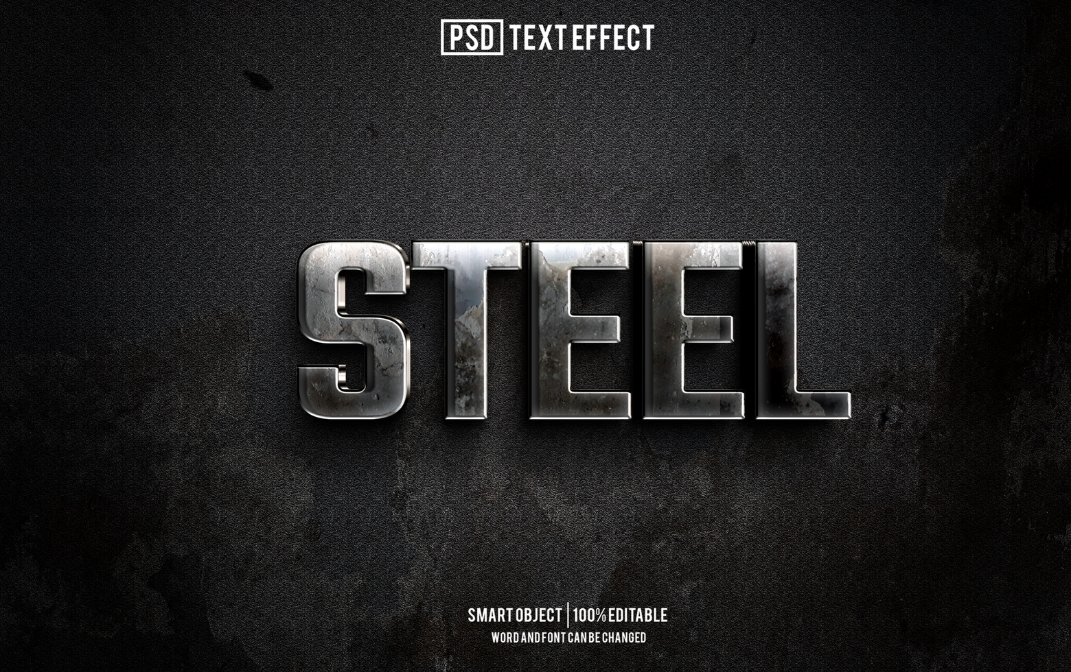 steel text effect, font editable, typography, 3d text. psd