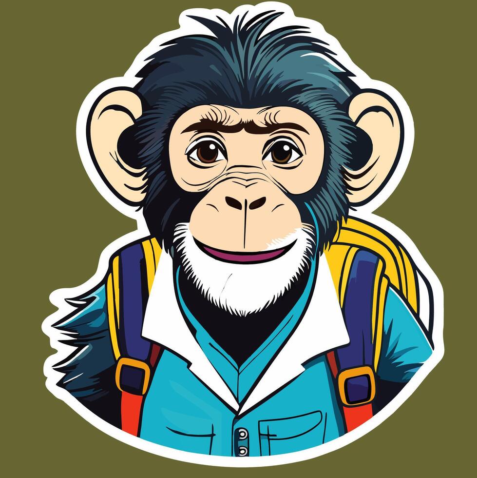 monkey sticker with backpack vector