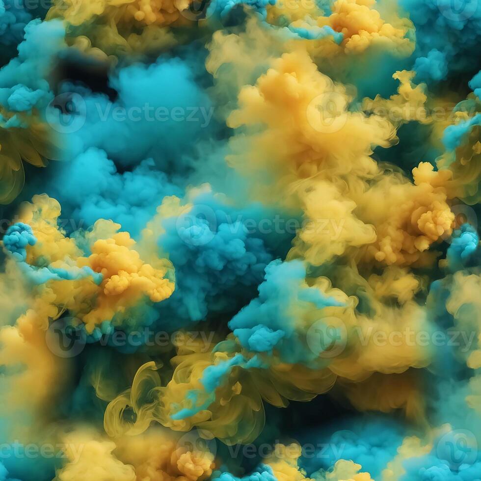 Seamless pattern with texture of yellow, blue smoke, fog, clouds photo