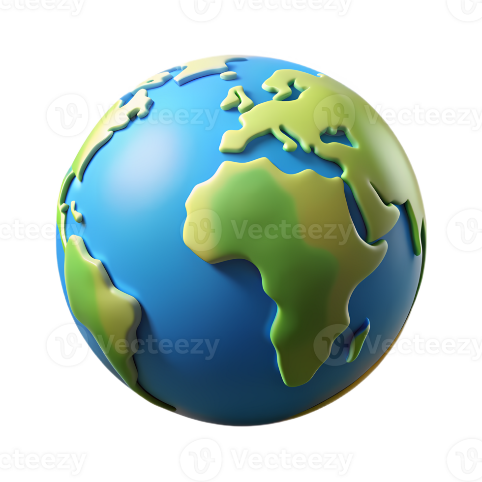 3d globe showing continents in vivid colors, ideal for educational, marketing, and environmental graphics png