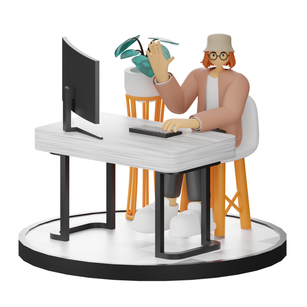 3d ilustração realçando trabalhos vida com seu computador ou computador portátil png
