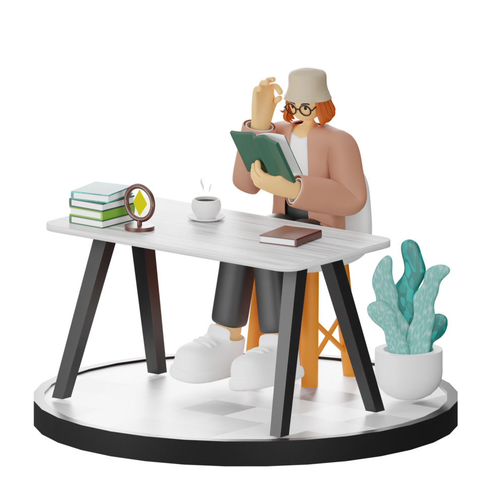 3D Illustration of Engaging in Book Reading png