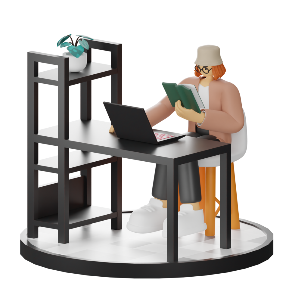 3D Illustration of Engaging in Book Reading png
