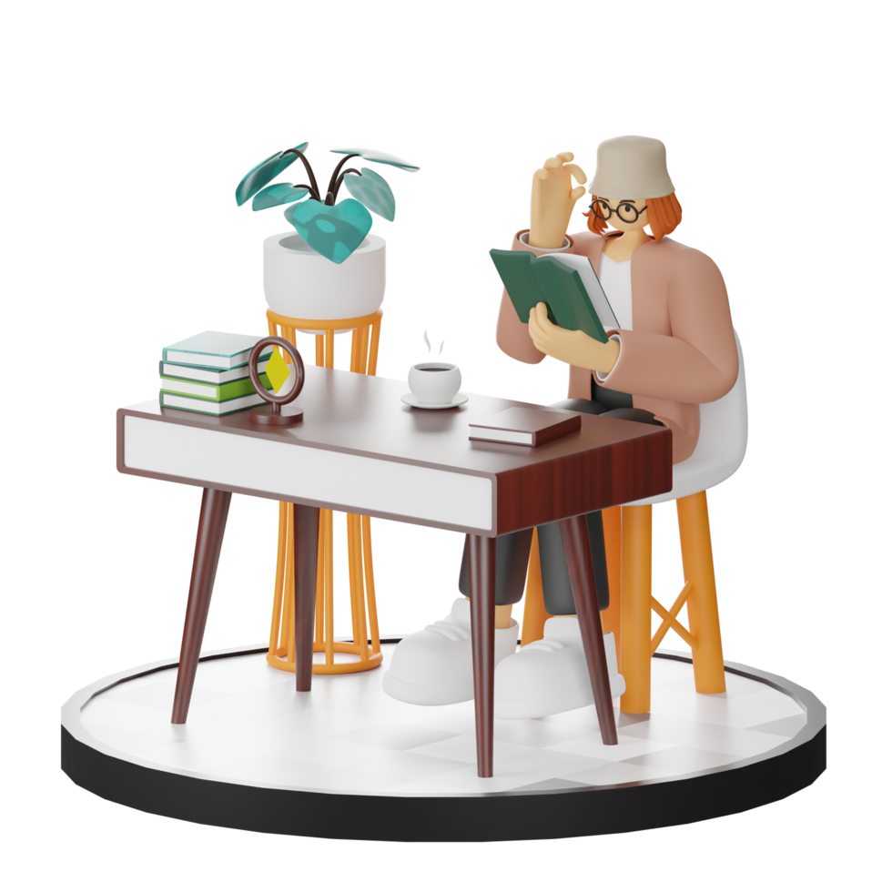3D Illustration of Engaging in Book Reading png