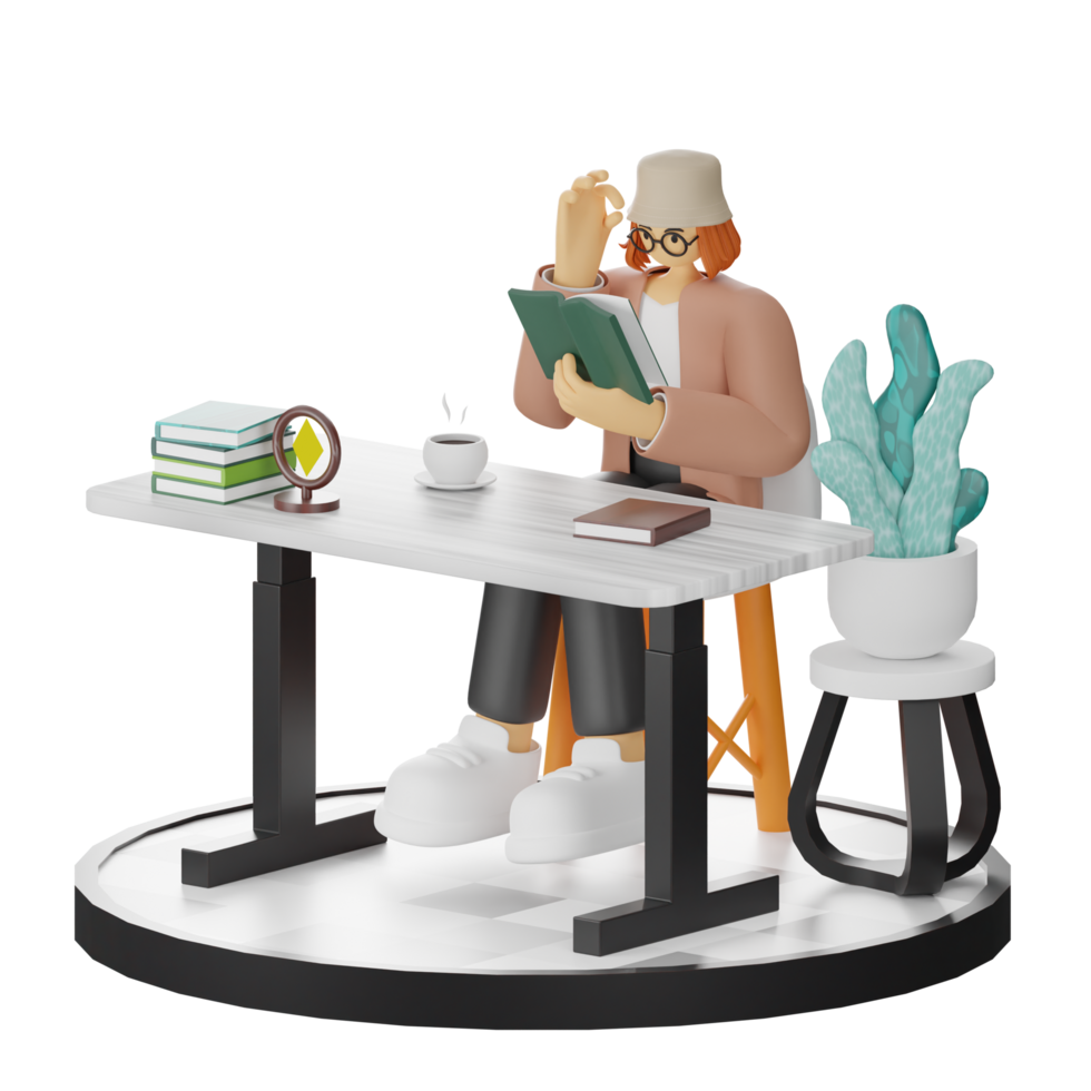 3D Illustration of Engaging in Book Reading png