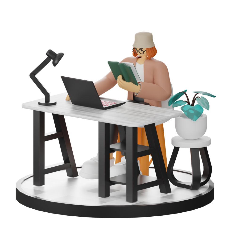 3D Illustration of Engaging in Book Reading png