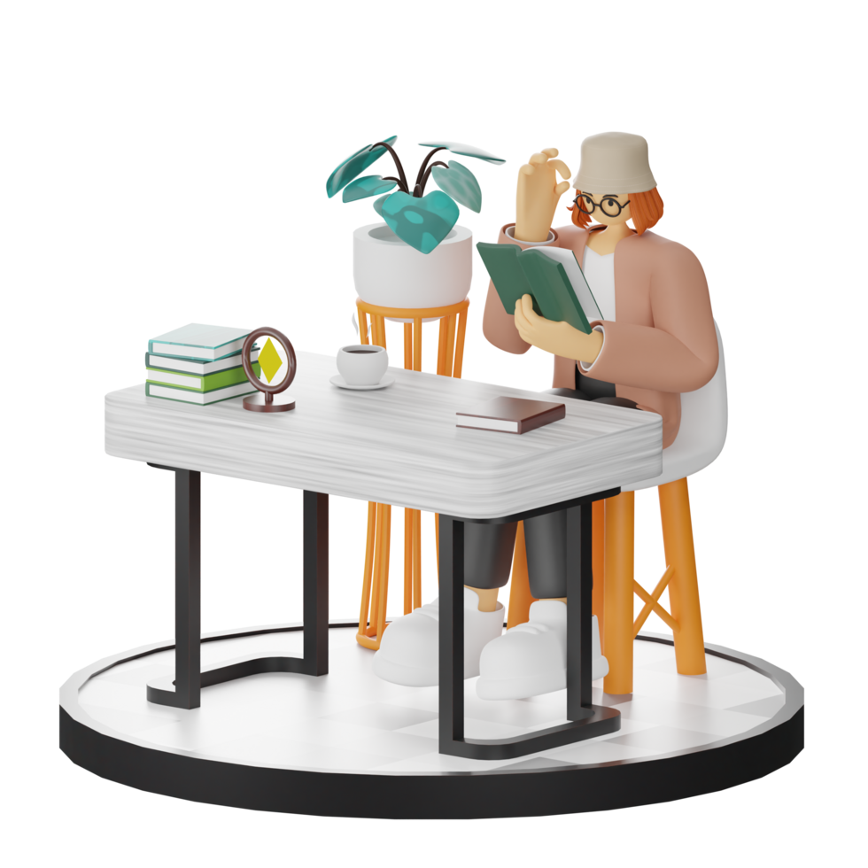 3D Illustration of Engaging in Book Reading png