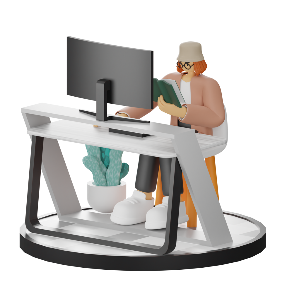 3D Illustration of Engaging in Book Reading png