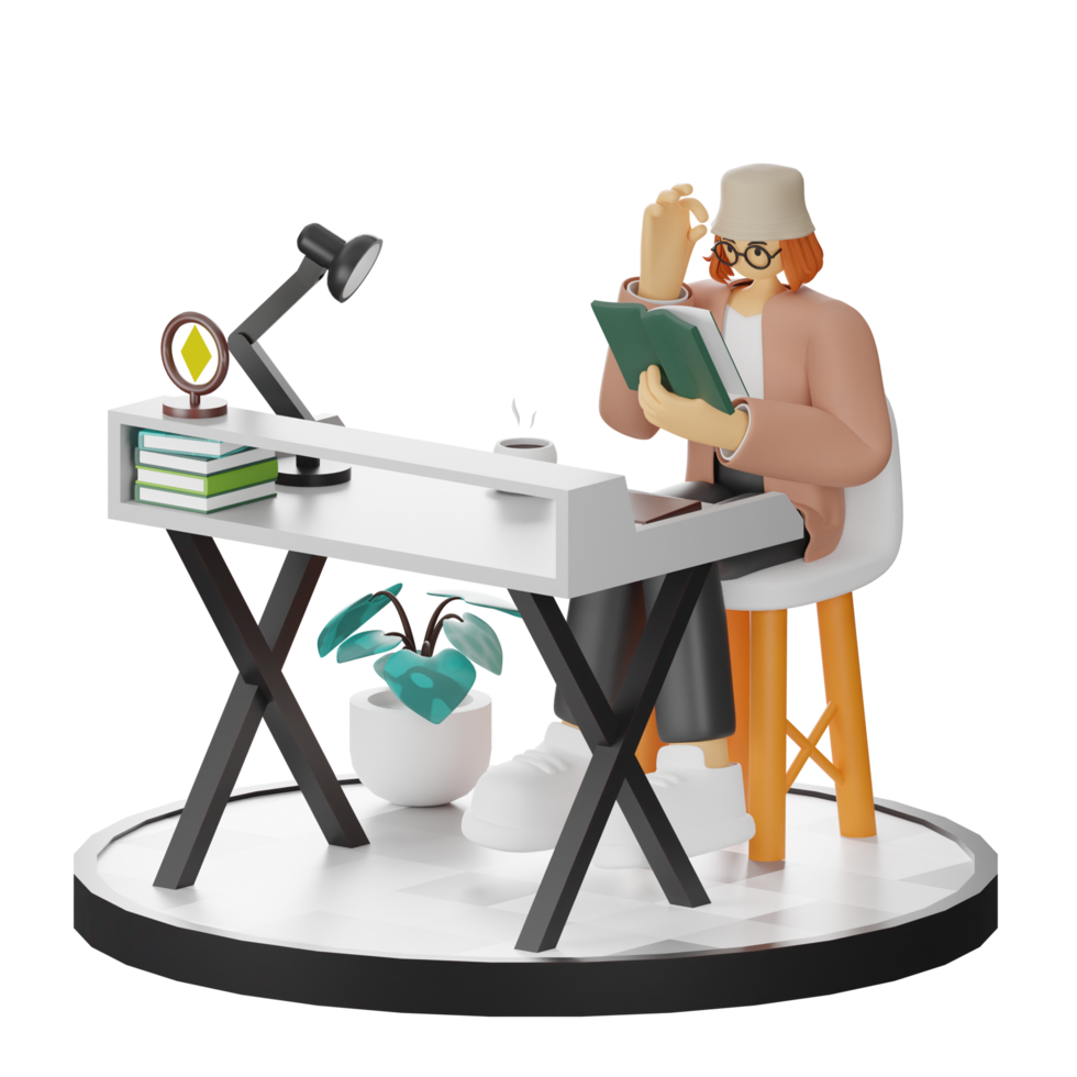 3D Illustration of Engaging in Book Reading png