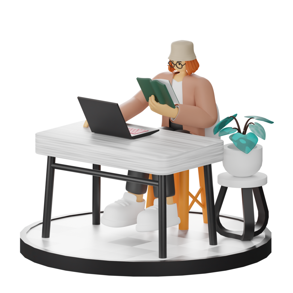 3D Illustration of Engaging in Book Reading png
