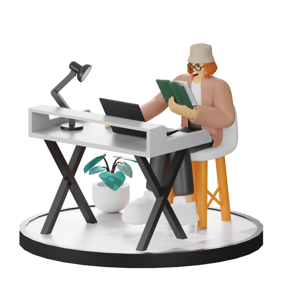 3D Illustration of Engaging in Book Reading png
