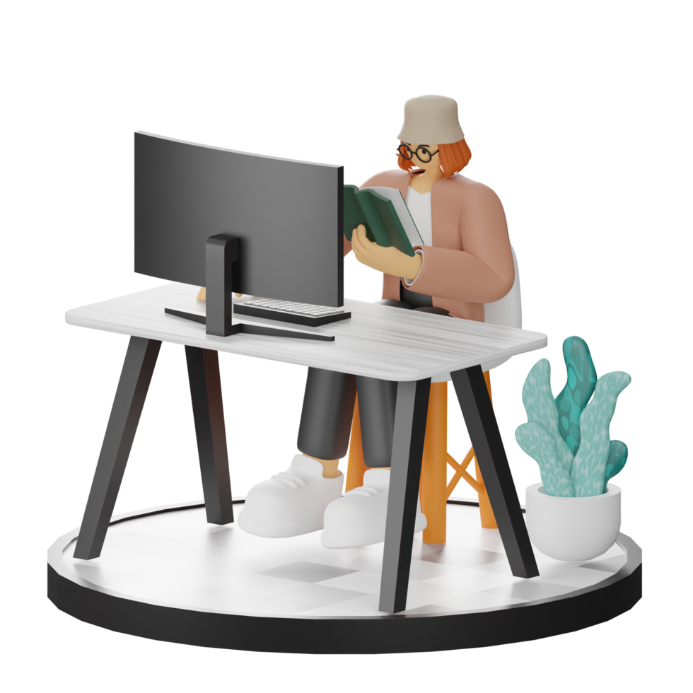 3D Illustration of Engaging in Book Reading png