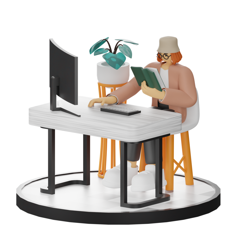 3D Illustration of Engaging in Book Reading png