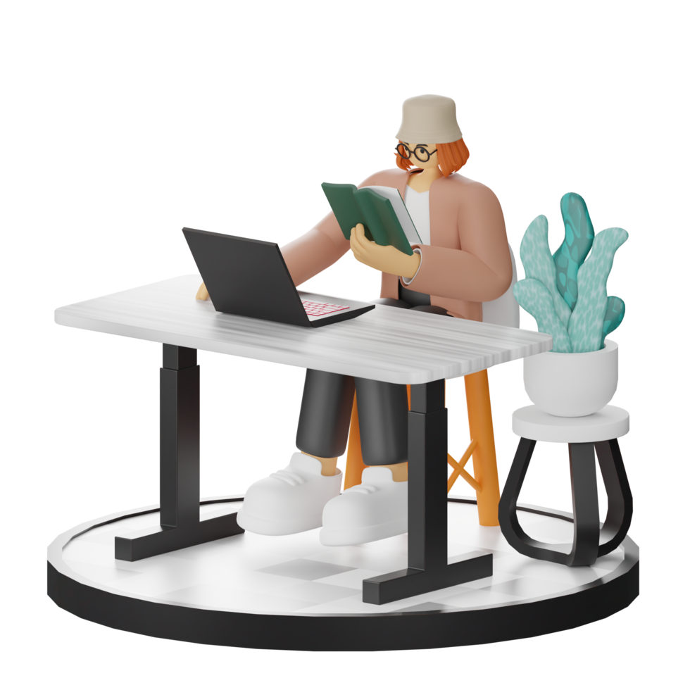 3D Illustration of Engaging in Book Reading png