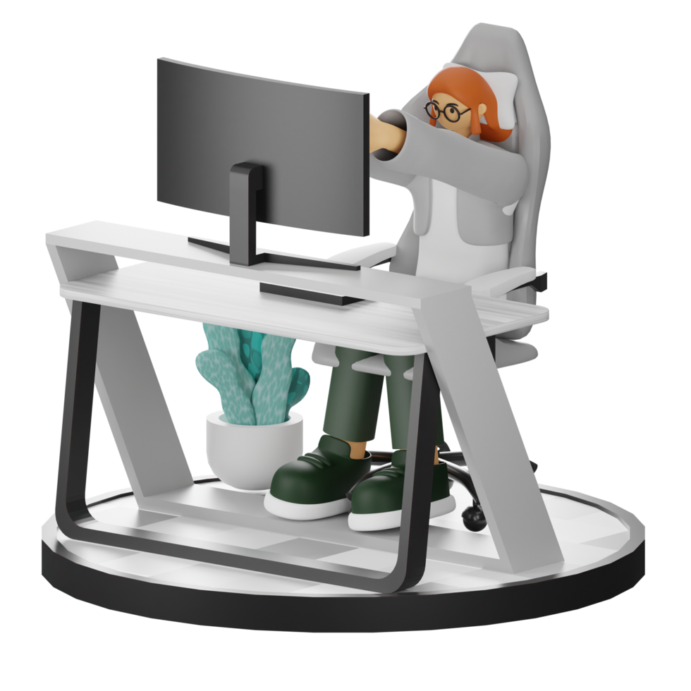 3D Illustrations of Working Hands-on with Computers png