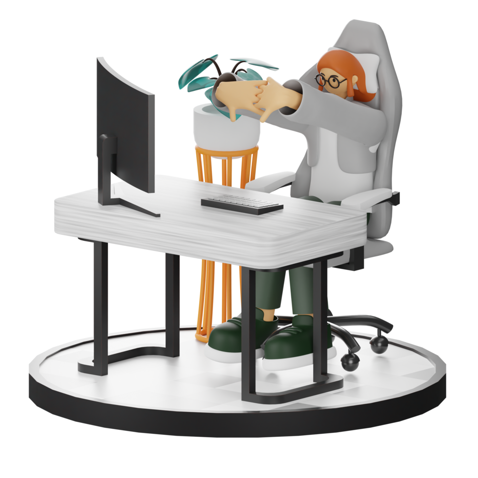 3D Illustrations of Working Hands-on with Computers png