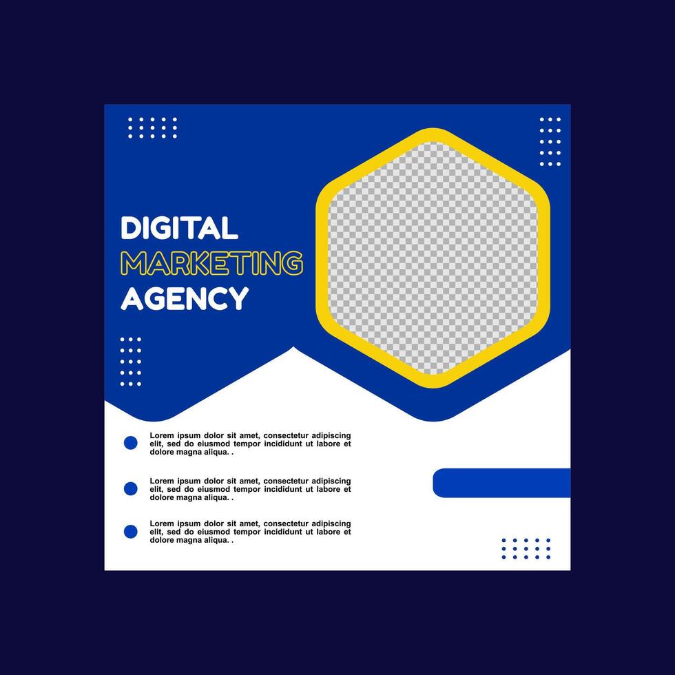 blue and yellow social media post design for digital marketing, creative and insurance companies. vector