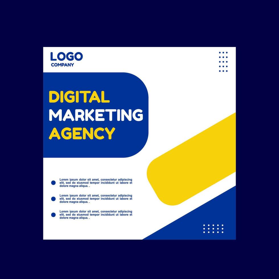 blue and yellow social media post design for digital marketing, creative and insurance companies. vector