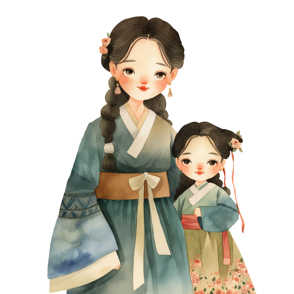 cute Renaissance Mother and Child Illustration png