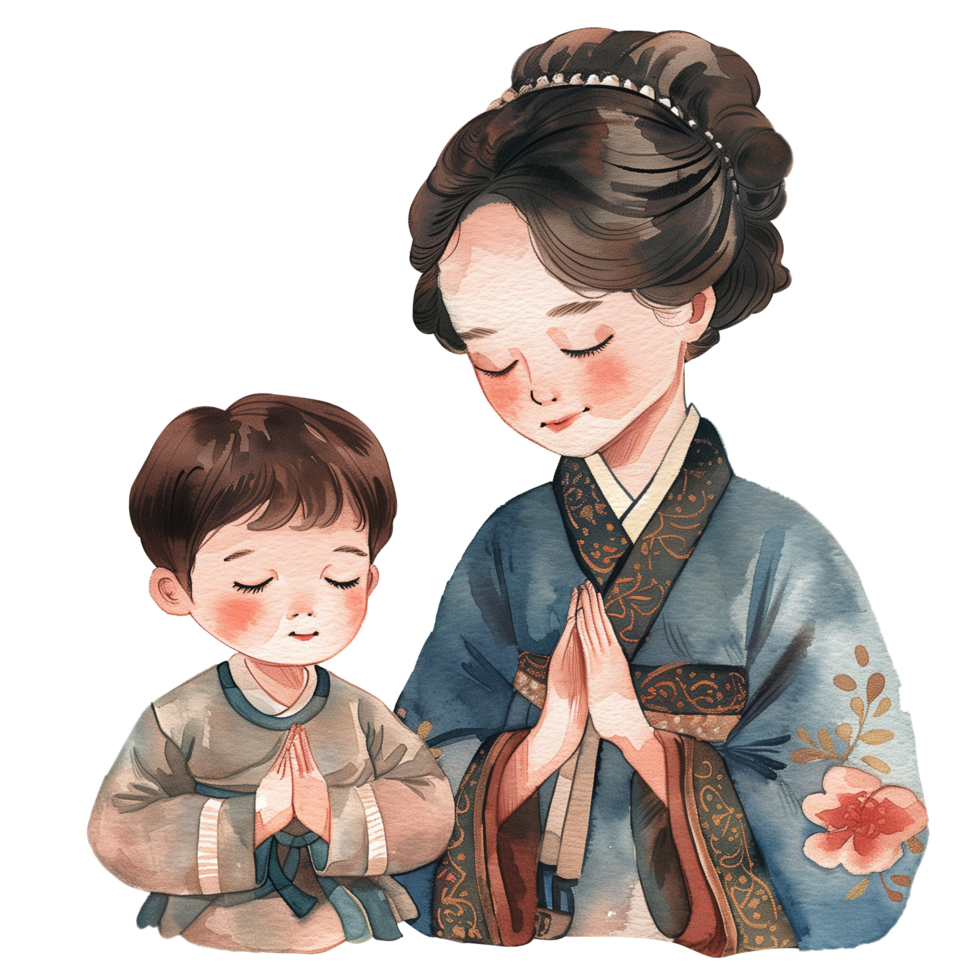 cute Pop Kitsch Mother and Son Praying png