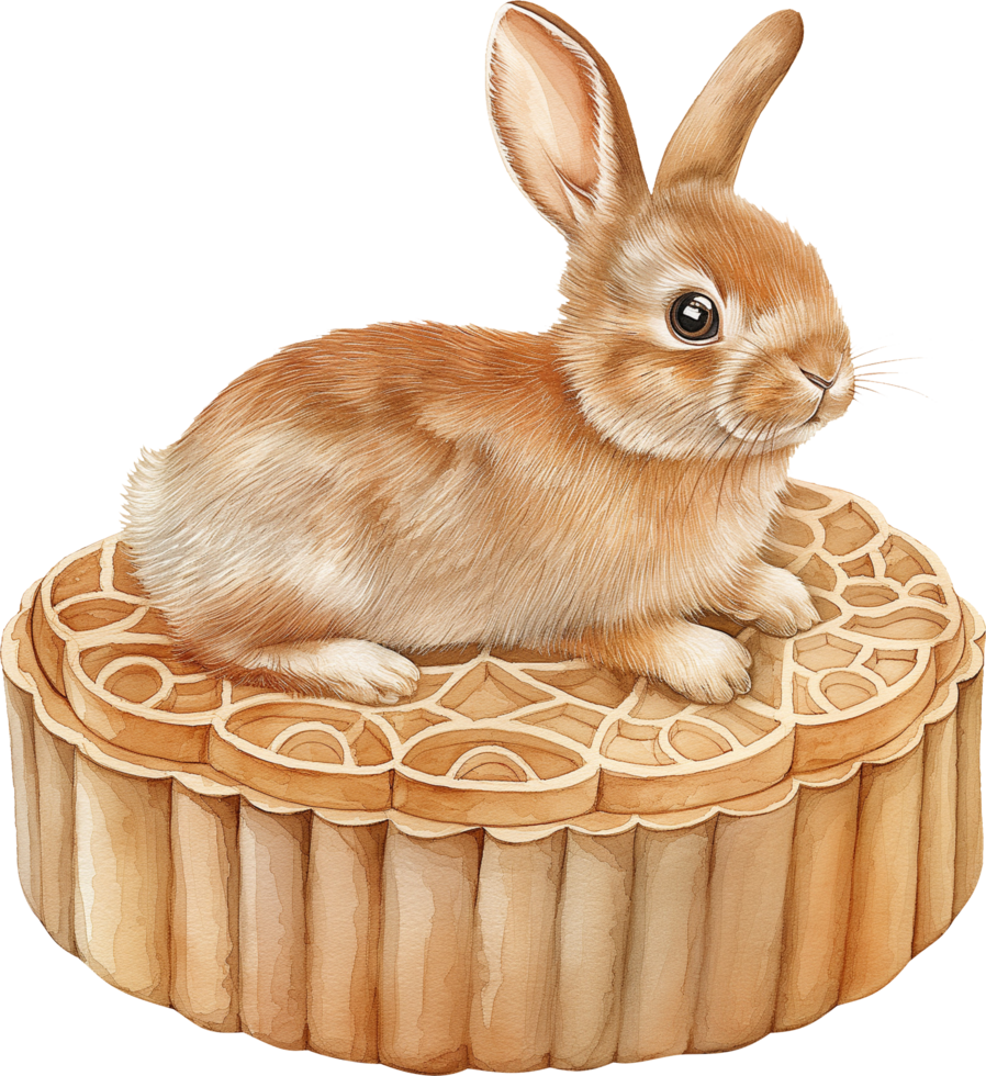 A curious rabbit poking its head out of a giant mooncake png