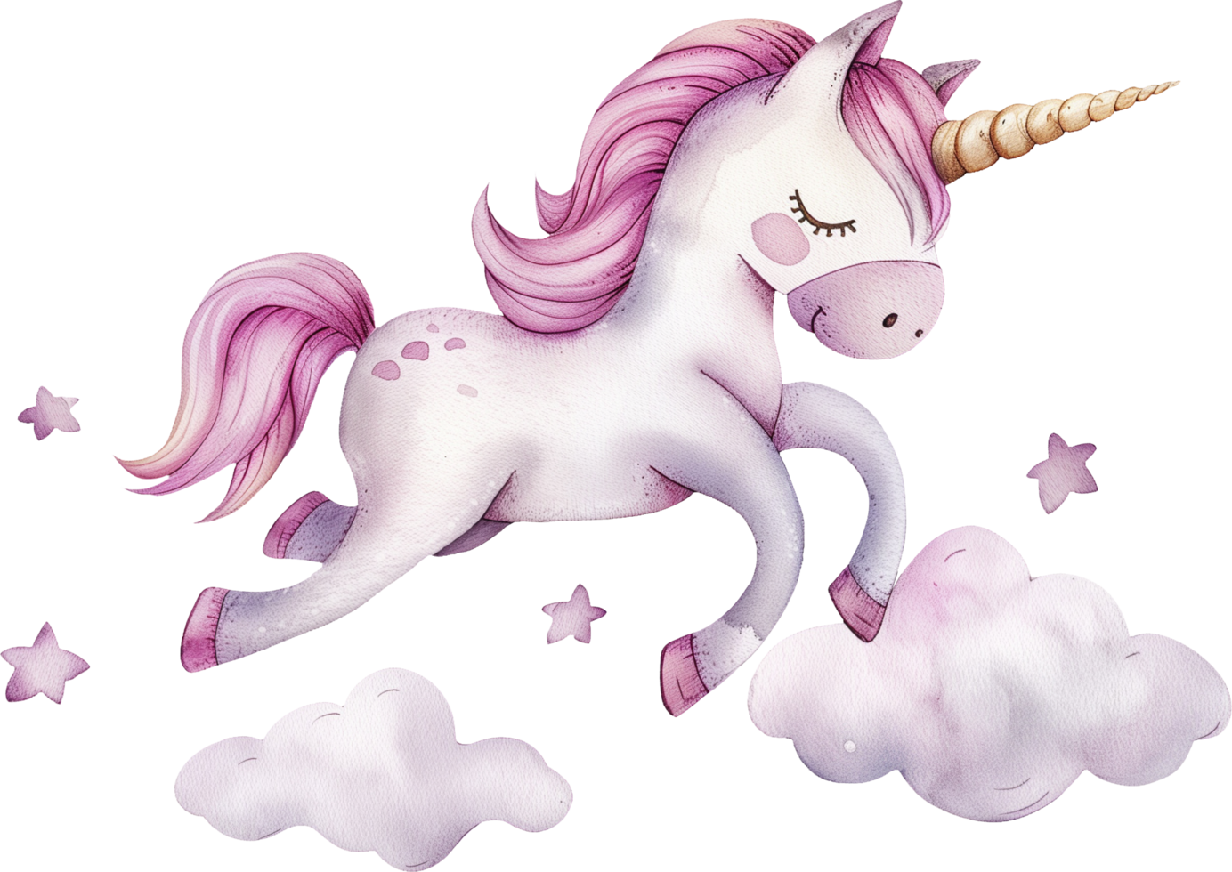 Jumping cute unicorn and moon watercolor png