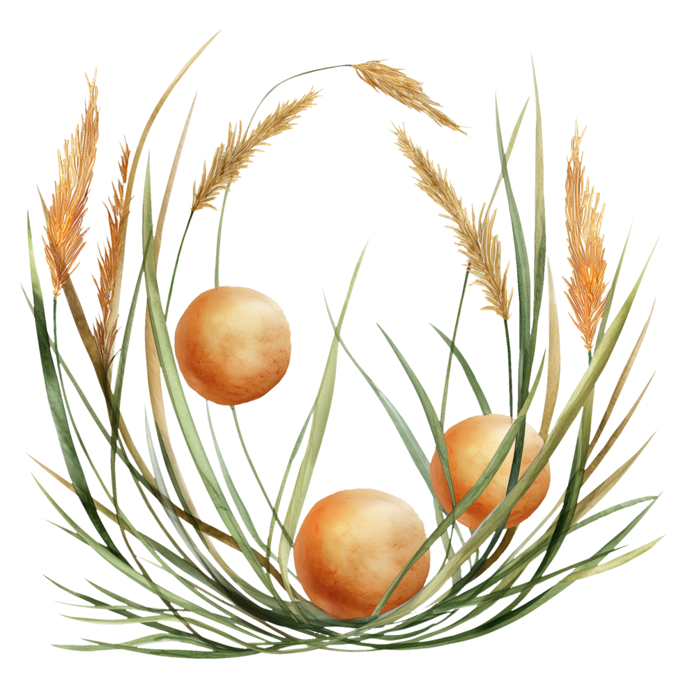 Two Tsukimi dango positioned at the center of a circular arrangement of reed grass png