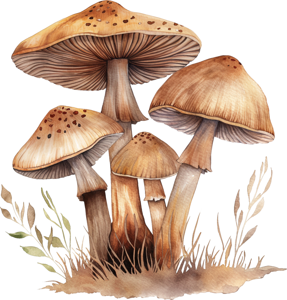 four brown mushrooms png