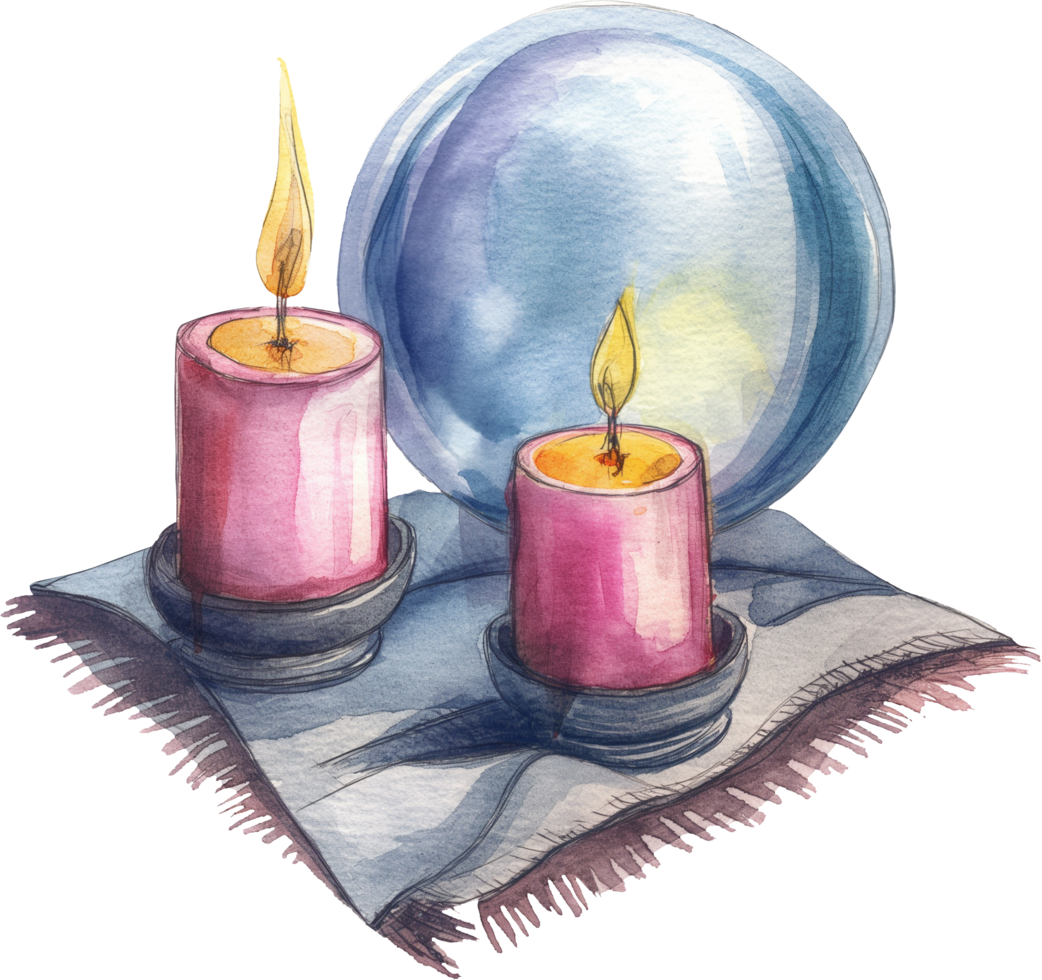 Placing candles next to a crystal ball for a fortune telling setup png
