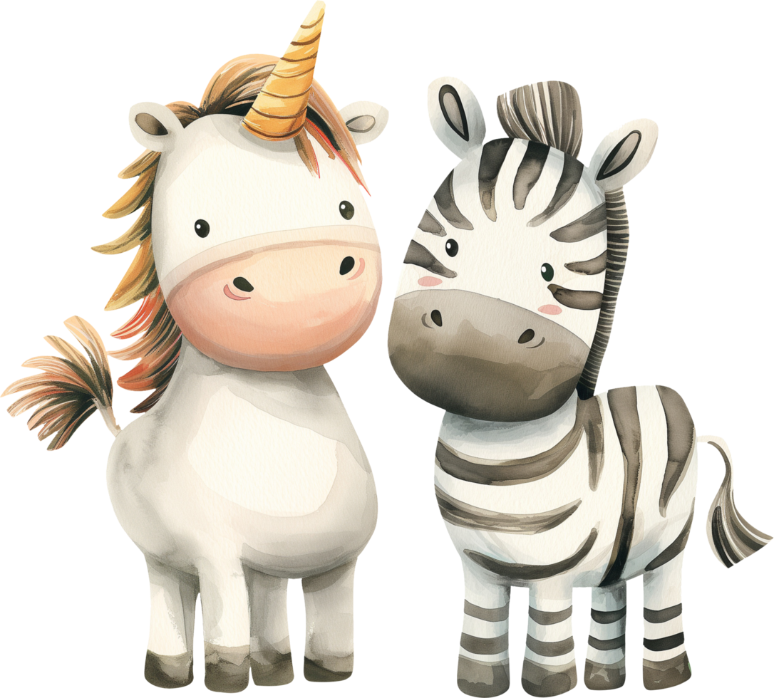 Cute unicorn and a zebra watercolor png