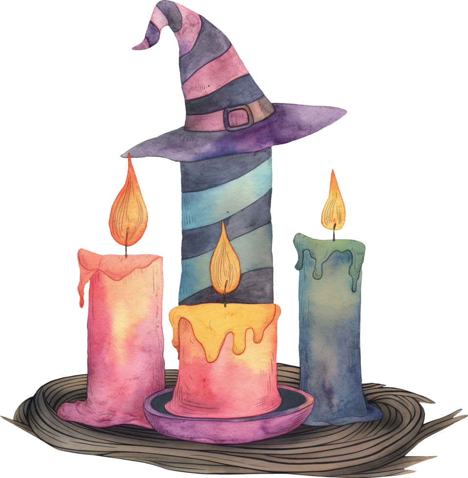 Arranging witches hat shapes around candles for a magical touch png