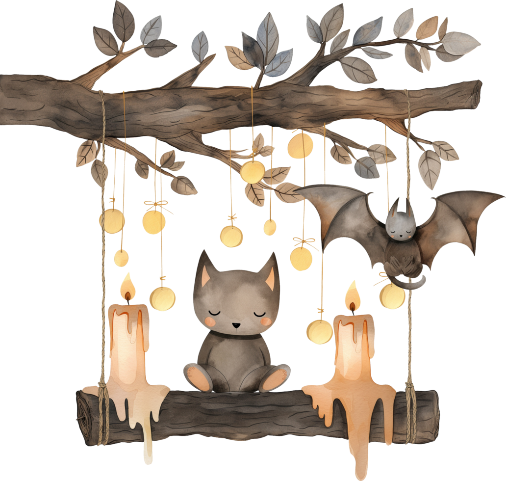 Hanging bat decorations near candlelight png