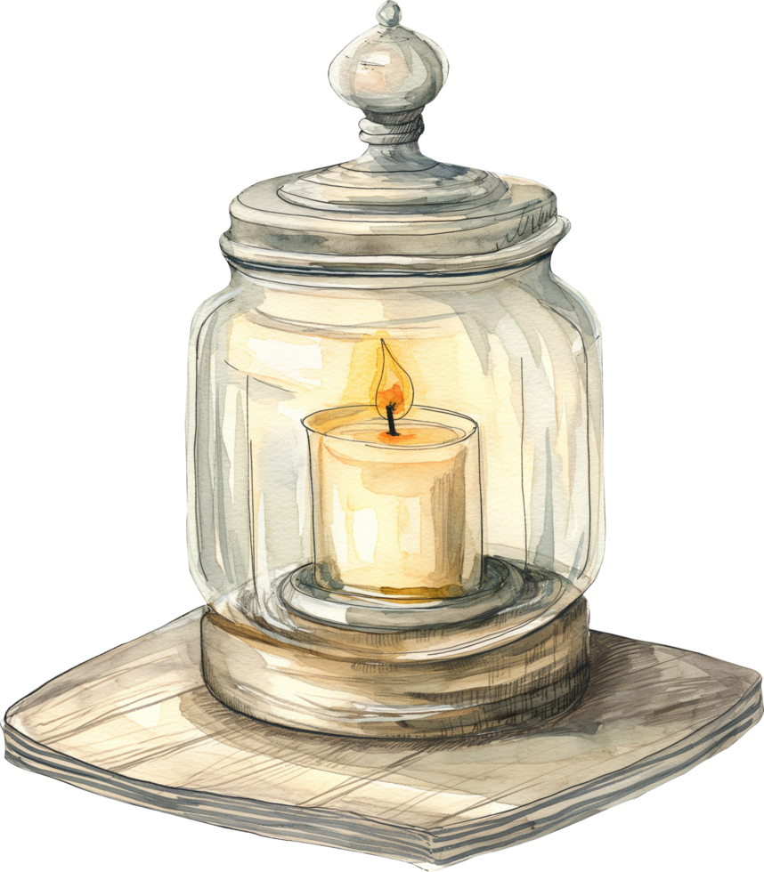 Lighting candles within an apothecary jar display for a glowing effect png