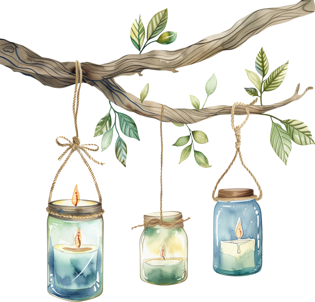 Hanging candles from tree branches in jars for a bewitched forest png