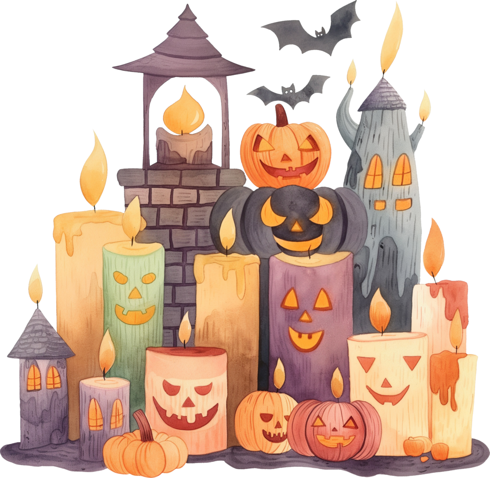 Arranging candles to cast shadows of Halloween cutouts on walls png